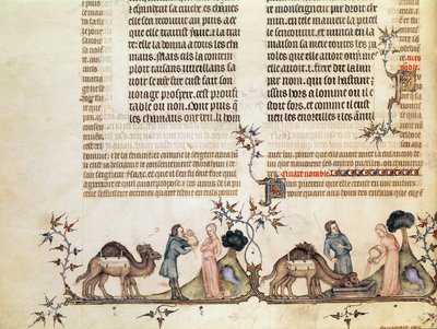 لقاء إليعيزر وريبيكا في البئر ، من كتاب جان دي سي الكتاب المقدس 1355 بواسطة French School