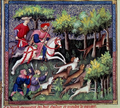 مطاردة الثعالب المصغرة من "" كتاب الصيد "بقلم غاستون الثالث فويبوس ، كونت فوا ، لورد أوف بيرن (1331-1391) بواسطة المدرسة الفرنسية