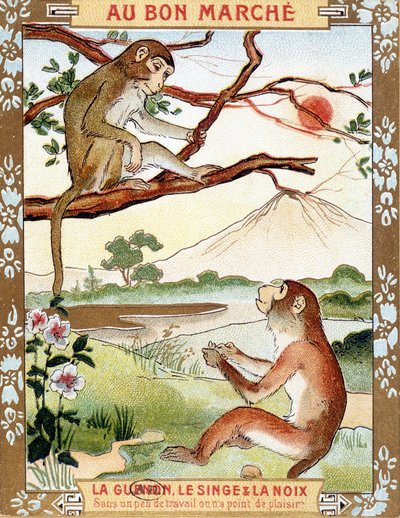 القرد والجوز (Fable de La Fontaine) - إعلان المقالة القصيرة du Bon Marché بواسطة المدرسة الفرنسية