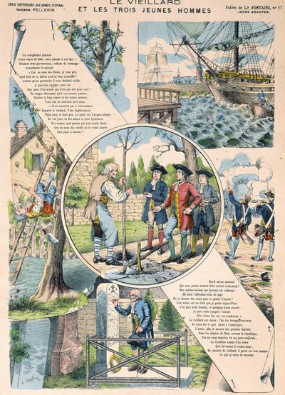 الرجل العجوز والشبان الثلاثة - Fables de La Fontaine في صور إبينال بواسطة المدرسة الفرنسية
