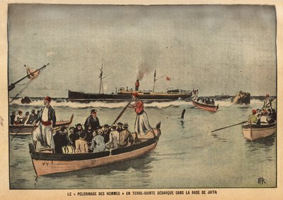 حج الرجال في الأرض المقدسة في يافا (إسرائيل). نقش في "لو بيليرين" 8/09/1901. مجموعة سيلفا. بواسطة المدرسة الفرنسية