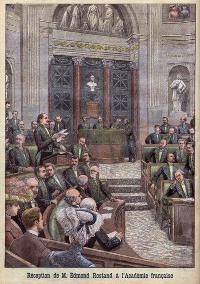 استقبال الشاعر والكاتب المسرحي إدموند روستاند في أكاديمية Francaise في "Le Petit Journal" بواسطة المدرسة الفرنسية