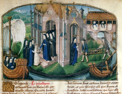 استقبال مبتدئ واستقبال مريض ، من "Le Livre de Vie Active de" Hotel Dieu de Paris "جان هنري ، c.1482 بواسطة المدرسة الفرنسية