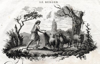الراعي. حكاية Esope. (الكاتب اليوناني Esopo أو Ecopus ، القرن السادس قبل الميلاد) كتبه Guillaume Montfort and Gravees بواسطة Beauble في عام 1801. بواسطة المدرسة الفرنسية