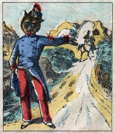 الأسد المريض والثعلب. أساطير جان دي لافونتين (1621-95). تصوير إبينال من نهاية القرن التاسع عشر. بواسطة المدرسة الفرنسية