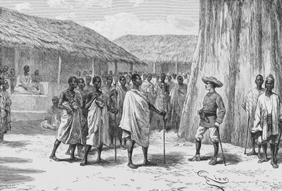 توقيع المعاهدة في Aouabou ، رسم توضيحي من "Du Niger au Golfe de Guinee ..." ، بقلم لويس غوستاف بينغر بواسطة المدرسة الفرنسية