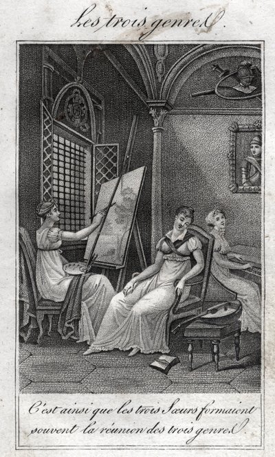 الأنواع الثلاثة. رسامة وموسيقار وقارئ. بواسطة المدرسة الفرنسية