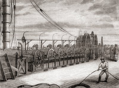 The transatlantic telegraph cable unwinding unit aboard the S.S. Great Eastern بواسطة المدرسة الفرنسية