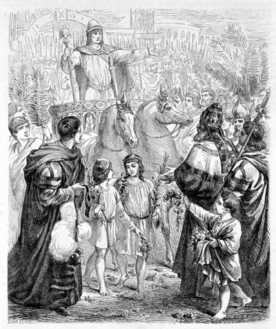 The triumph of Constantine (Roman emperor) - in “History of the Popes”” بواسطة المدرسة الفرنسية
