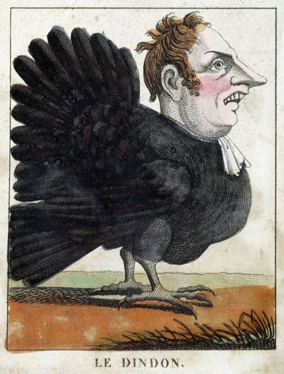 The turkey in Caricature, study of character “volatile character” sd. 19th, popular imagery. بواسطة المدرسة الفرنسية