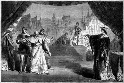 التمثيل المسرحي: المشهد السابع من الفصل الثاني من "ابنة القاضي الفرانك" لأدولف كاركاسون (1826-1891). مسرح مرسيليا بواسطة المدرسة الفرنسية