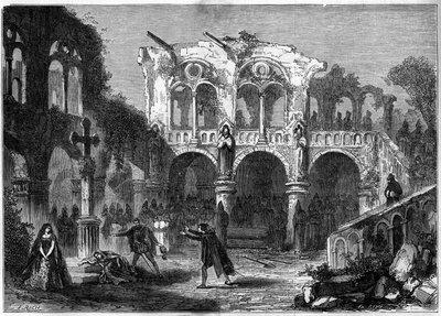 التمثيل المسرحي: "The Funerailles of Honor" (الفصل السابع ، المشهد الأخير) بواسطة Auguste Vacquerie (1819-1895). باريس ، مسرح لا بورت سانت مارتن بواسطة المدرسة الفرنسية