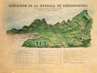 Third Carlist War (1872-1876): description of the Battle of Somorrostro in the Basque Country on 25/03/1874 (engraving) بواسطة المدرسة الفرنسية