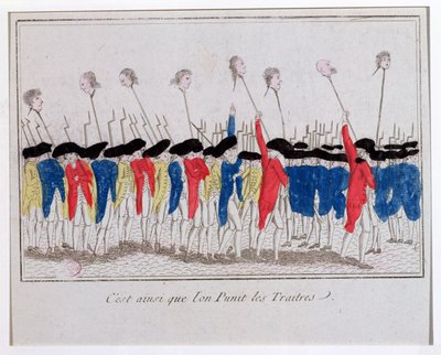 هذه هي الطريقة التي يُعاقب بها الخونة ، القناصين الذين يحملون رؤوس المقصلة ، 1789 بواسطة المدرسة الفرنسية