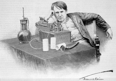 توماس إديسون وفونوغرافه - في "" Le Monde Illustré "" بتاريخ 17/8/1884 بواسطة المدرسة الفرنسية