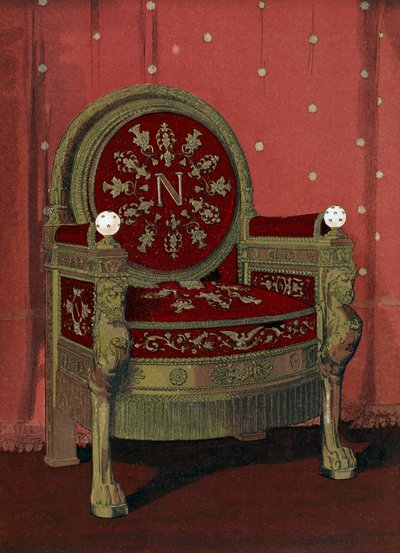 عرش نابليون بونابرت (1769-1821) قصر فونتينبلو ، توضيح من Dictionnaire de lameublement et de la decoration by Henry Havard ، المجلد 4 ، اللوحة 54 ، باريس ، Maison Quantin ، 1 بواسطة المدرسة الفرنسية