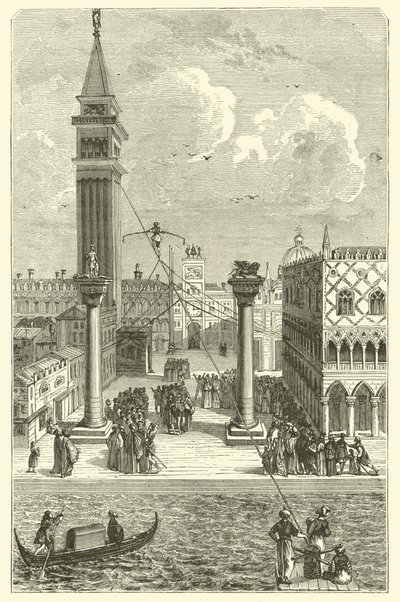 Tightrope walker at Venice (engraving) بواسطة المدرسة الفرنسية