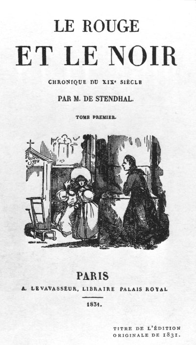صفحة عنوان الطبعة الأولى من The Red and the Black للكاتب Stendhal (1783-1842) المنشورة في عام 1831 بواسطة المدرسة الفرنسية