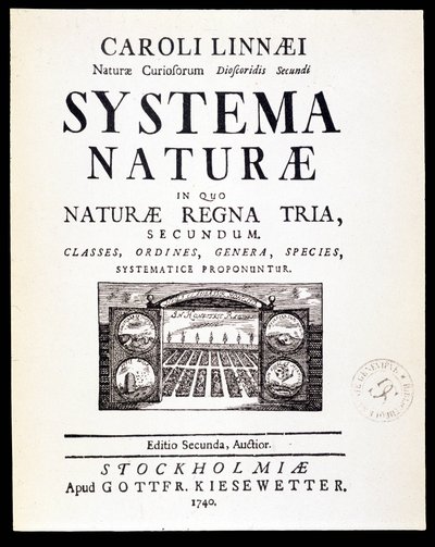 صفحة العنوان "Systema naturae" بقلم Linné بواسطة المدرسة الفرنسية