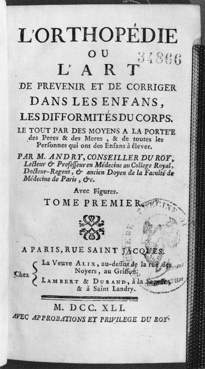 صفحة عنوان LOrthopedie أو فن منع وتصحيح تشوهات الجسم لدى الأطفال من قبل نيكولاس أندري (1658-1759) 1741 بواسطة المدرسة الفرنسية