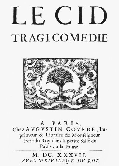 صفحة عنوان Le Cid (1637) بواسطة Pierre Corneille (1606-84) المنشورة 1637 بواسطة المدرسة الفرنسية