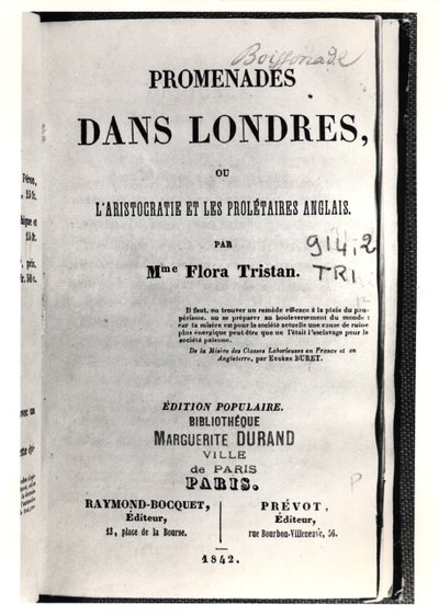 صفحة عنوان Promenades dans Londres بواسطة Flora Tristan (1803-44) ، التي نشرتها في باريس بواسطة Raymond-Bocquet and Prevot ، 1842 بواسطة المدرسة الفرنسية