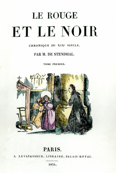 صفحة عنوان كتاب ستيندال (1783 - 1842) "أحمر وأسود" بواسطة المدرسة الفرنسية