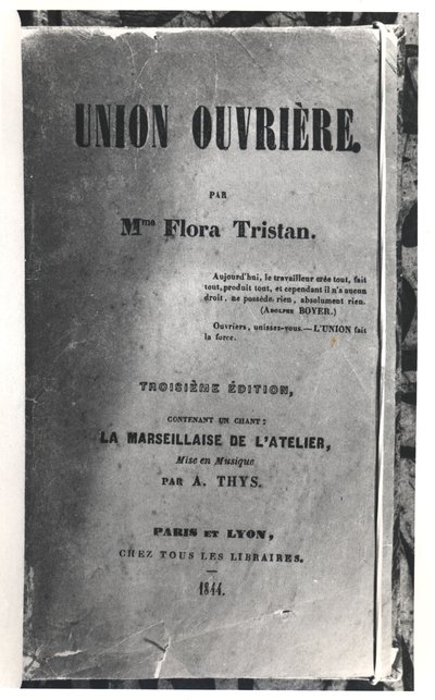 صفحة عنوان Union Ouvriere بواسطة Flora Tristan (1803-44) ، نشرت في عام 1844 بواسطة المدرسة الفرنسية