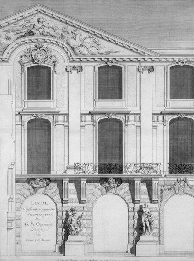 صفحة عنوان كتاب من لوحات محفورة بتصاميم Oppenords ، نُشر عام 1745 بواسطة المدرسة الفرنسية