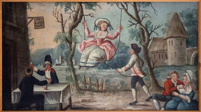 لم شمل الثلاثة أوامر. تم لم شمل Clerge و Noblesse والدولة الثالثة (الدولة الثالثة) في حانة. امرأة شابة تتأرجح لها. علامة مرسومة لتاجر cocardes ، ستأتي من القصر الملكي ، لوحة مجهولة ، فترة ثورية بواسطة المدرسة الفرنسية