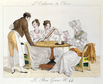 اختيار أكثر من اللازم ، اللوحة 44 من Le Bon Genre ، 1827 بواسطة المدرسة الفرنسية