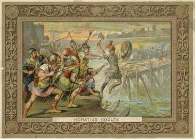 بطاقة تجارية تصور Horatius Cocles بواسطة المدرسة الفرنسية