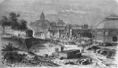 تحولات باريس تحت الإمبراطورية الثانية ، Haussmannian Paris: بناء Place d'Italie ، في نهاية شارع Mouffetard ، 1868. نقش في "Le Monde Illustre" رقم 591 بتاريخ 8 أغسطس 1868. بواسطة المدرسة الفرنسية