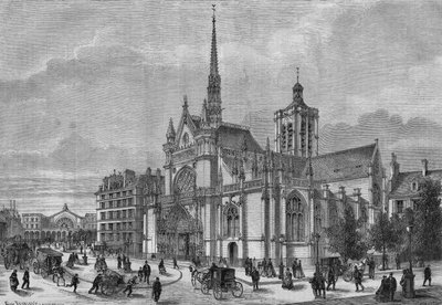 تحولات باريس تحت الإمبراطورية الثانية ، Haussmannian Paris: منظر للواجهة الجديدة من طراز Neogothic لكنيسة Saint Laurent ، Boulevard de Strasbourg ، التي أعاد ترميمها المهندس المعماري Simon Claude Constant Dufeux (Constant-Dufeux) (1801-1870) بواسطة المدرسة الفرنسية