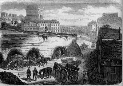 تحولات باريس تحت الإمبراطورية الثانية ، Haussmann Paris: اختراق شارع du Roi de Rome (اليوم ، شارع de Kleber). نقش في "" Le Monde Illustré "" رقم 276 بتاريخ 26 يوليو 1862. بواسطة المدرسة الفرنسية