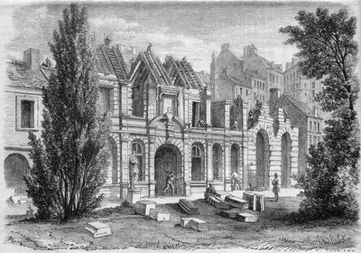 تحولات باريس تحت الإمبراطورية الثانية ، Paris Haussmann: هدم Orangerie du Luxembourg لتوسيع شارع Soufflot. نقش في "" Le Monde Illustré "" رقم 276 بتاريخ 26 يوليو 1862. بواسطة المدرسة الفرنسية