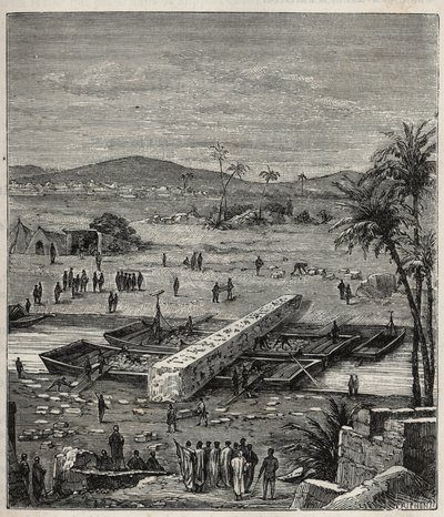 نقل مسلة Ptolemee Philadelph (Ptolemaios Philadelphos) (Ptolemee II) على النيل إلى الإسكندرية - نقش في "" العلوم المتاحة للجميع - الفيزياء والكيمياء الشعبية "بواسطة Alexis Clerc - نهاية القرن التاسع عشر - مجموعة خاصة بواسطة المدرسة الفرنسية