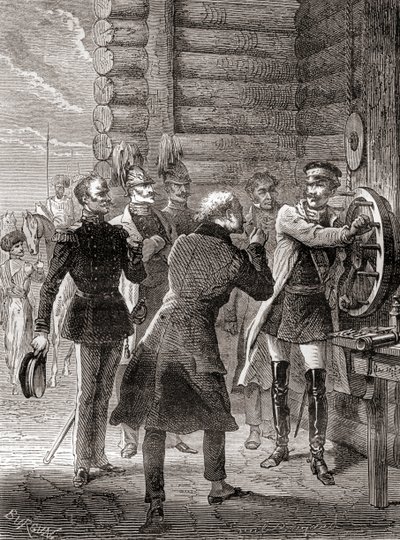 افتتح القيصر نيكولاس الأول خط تلغراف السيمافور بين موسكو ووارسو في عام 1833 ، باستخدام تعديل لنظام إشارات كلود تشاب ، من Les Merveilles de la Science ، تم نشره حوالي عام 1870 (نقش) بواسطة المدرسة الفرنسية