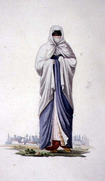امرأة تركية من سميرنا ، ربما عن طريق Cousinery ، العصر العثماني ، الربع الثالث من القرن الثامن عشر (ألوان مائية على ورق) بواسطة المدرسة الفرنسية
