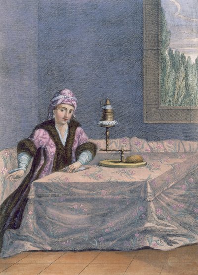 خيط الغزل التركي امرأة ، ج 1708 بواسطة المدرسة الفرنسية
