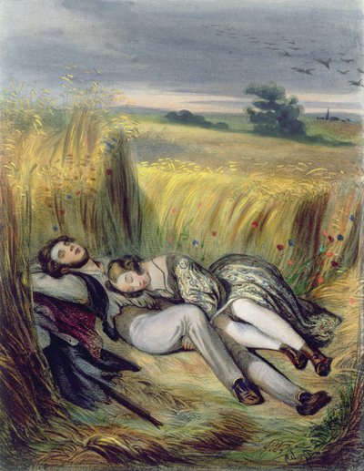 اثنين من العشاق الكذب في Cornfield بواسطة المدرسة الفرنسية