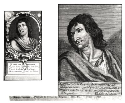 صورتان من Savinien Cyrano de Bergerac (1619-55) ، على اليمين بعد زاكاري هاينس (1611-69) بواسطة المدرسة الفرنسية
