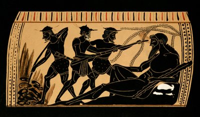 أوليسيس ورفاقه يبتعدون عن عين العملاق Polyphemus ، التوضيح من إناء يوناني عتيق ، 1887 بواسطة المدرسة الفرنسية