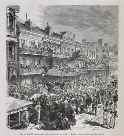 Une rue de la Nouvelle Orleans في يوم الانتخابات 1875 - في "" Le Tour du Monde "" ، 2nd sem. 1876 بواسطة المدرسة الفرنسية