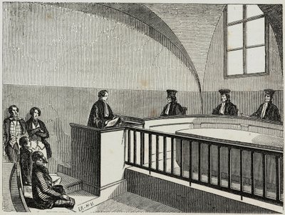 Une these at the school of law in Paris - نقش في "Tableau-de-Paris" بقلم إدموند تيكسييه 1852 بواسطة المدرسة الفرنسية