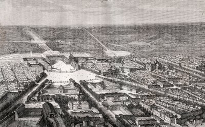 فرساي مع قلعته في القرن التاسع عشر - نقش في "La France illustree: الجغرافيا والتاريخ والإدارة الإحصائية" بواسطة VA Malt-Brown. 1884 بواسطة المدرسة الفرنسية