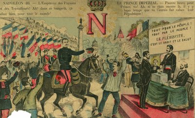 فيكتور نابليون (1862-1926) على رأس أنصار البونابرتيين ، آخر وريث لنابليون ، اضطررت للذهاب إلى المنفى بعد قانون أقرته الجمهورية الثالثة في عام 1886. نقش ، في "" Le Figaro ، ملحق "، في 30/03/1889 ، باريس. بواسطة المدرسة الفرنسية