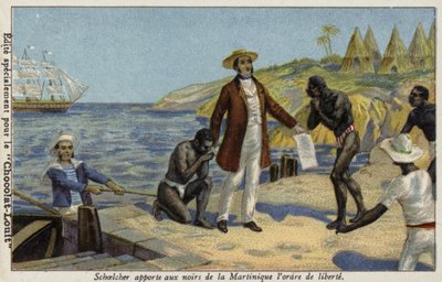 فيكتور شويلشر يجلب أخبار حريتهم إلى عبيد مارتينيك ، c1848 بواسطة المدرسة الفرنسية