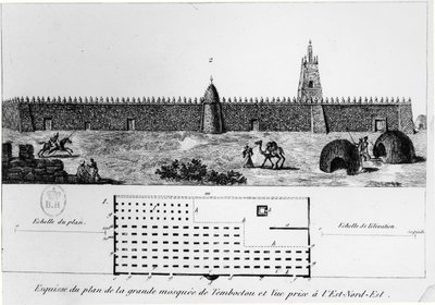 منظر وخطة المسجد الكبير في تمبكتو ، من Journal dun voyage a Tombouctou بقلم رينيه كايلي (1799-1838) ، 1830 بواسطة المدرسة الفرنسية