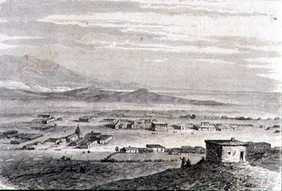 منظر لوس أنجلوس في ستينيات القرن التاسع عشر (نقش) بواسطة المدرسة الفرنسية